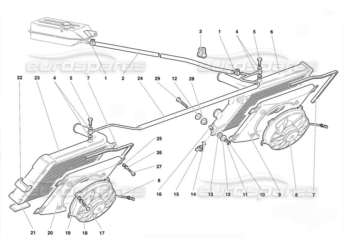 lamborghini diablo se30 (1995) teilediagramm für kühler und elektrolüfter