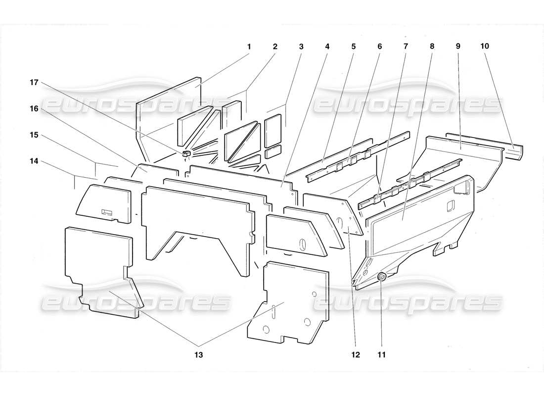 lamborghini diablo roadster (1998) teilediagramm für isolierplatten im motorraum