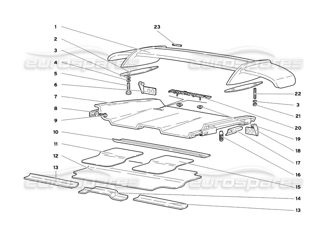 lamborghini diablo sv (1999) heckhaube und kotflügel teilediagramm