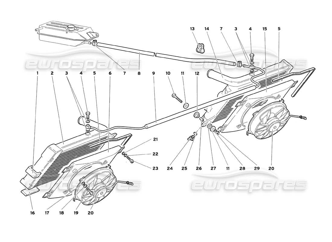 lamborghini diablo sv (1999) teilediagramm für kühler und elektrolüfter