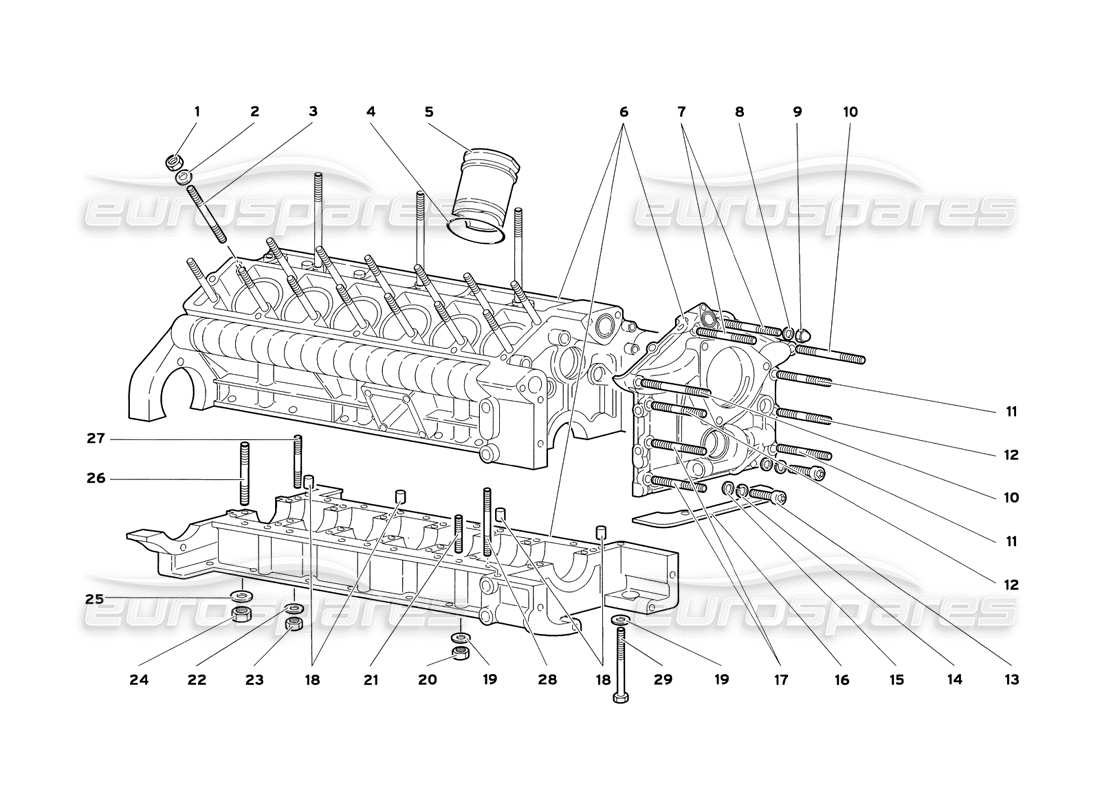 lamborghini diablo sv (1999) teilediagramm für kurbelgehäuse und untere halterung