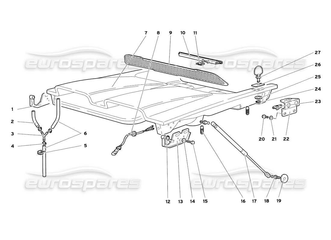 lamborghini diablo sv (1999) motorhaube (für fahrzeuge mit schnellkühlung) teilediagramm