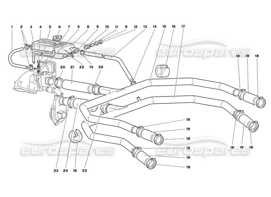 lamborghini diablo sv (1999) teilediagramm des wasserkühlsystems