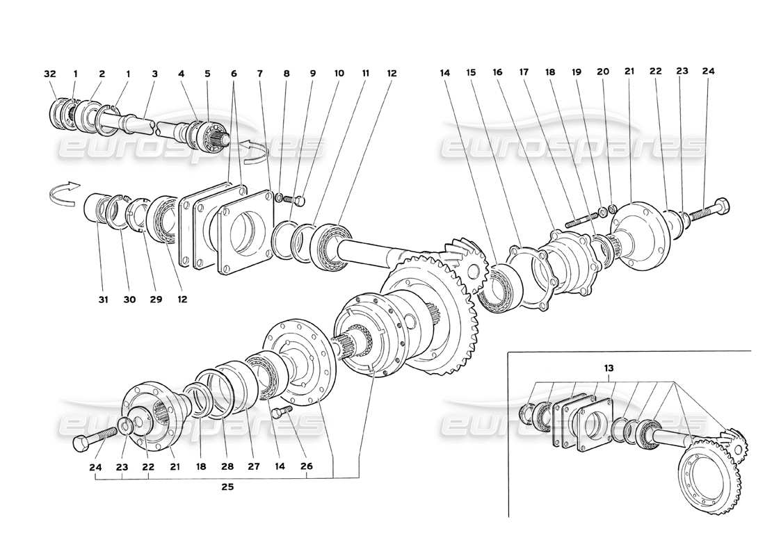 lamborghini diablo sv (1999) teilediagramm des steuerturms des hinteren differentialgetriebes