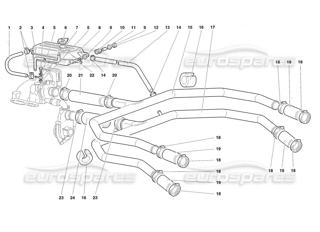 lamborghini diablo roadster (1998) teilediagramm des wasserkühlsystems