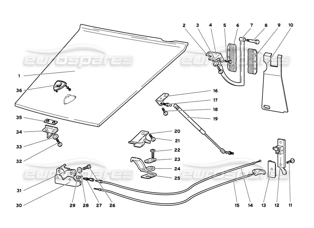 lamborghini diablo 6.0 (2001) teilediagramm der vorderen motorhaube