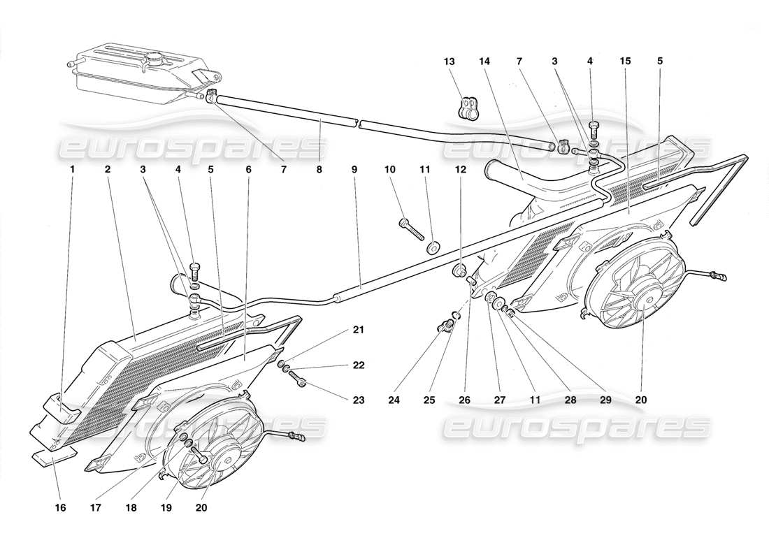 lamborghini diablo roadster (1998) teilediagramm für kühler und elektrolüfter