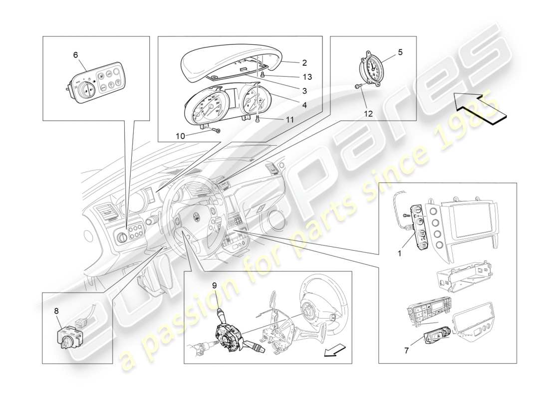 maserati granturismo s (2015) dashboard-geräte teilediagramm