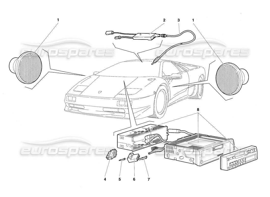 lamborghini diablo sv (1997) radio-teilediagramm