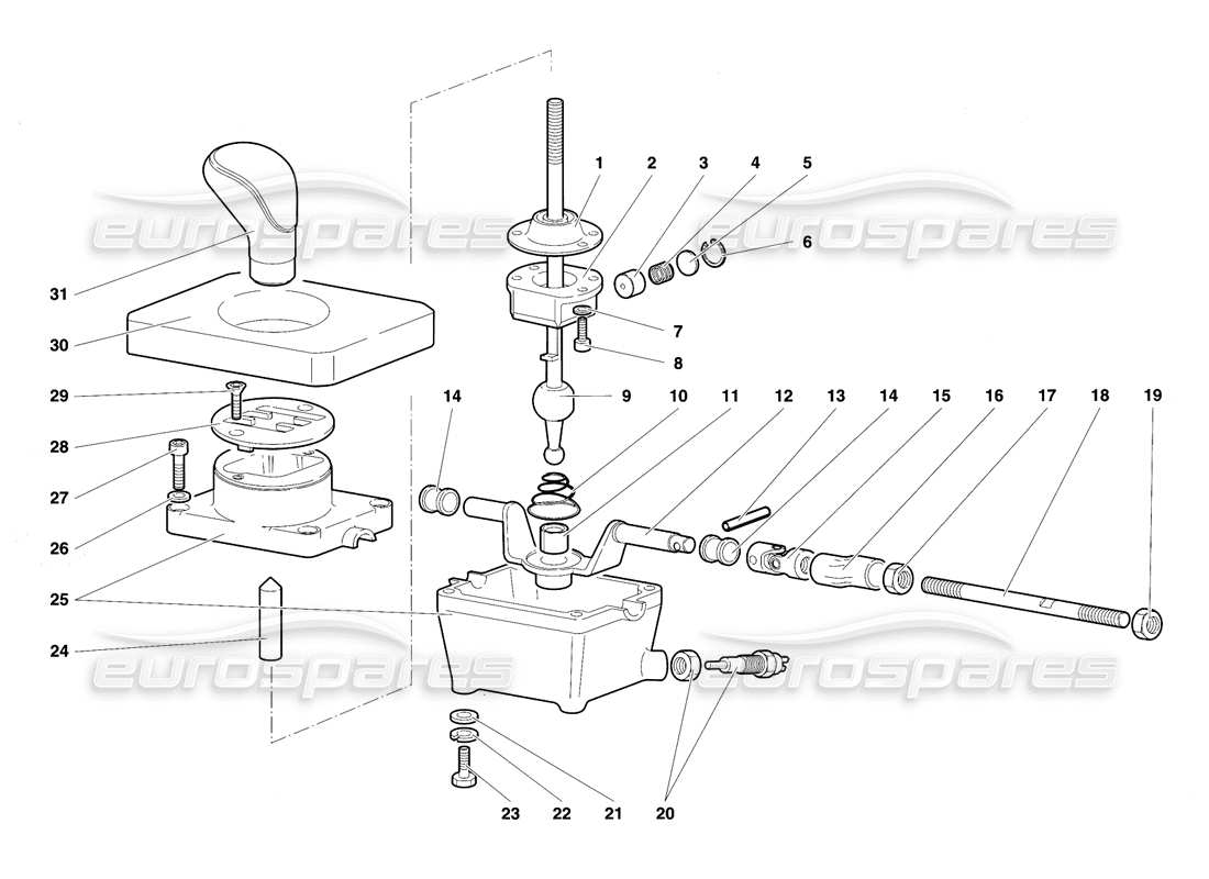 lamborghini diablo se30 (1995) teilediagramm des getriebe-steuerturms