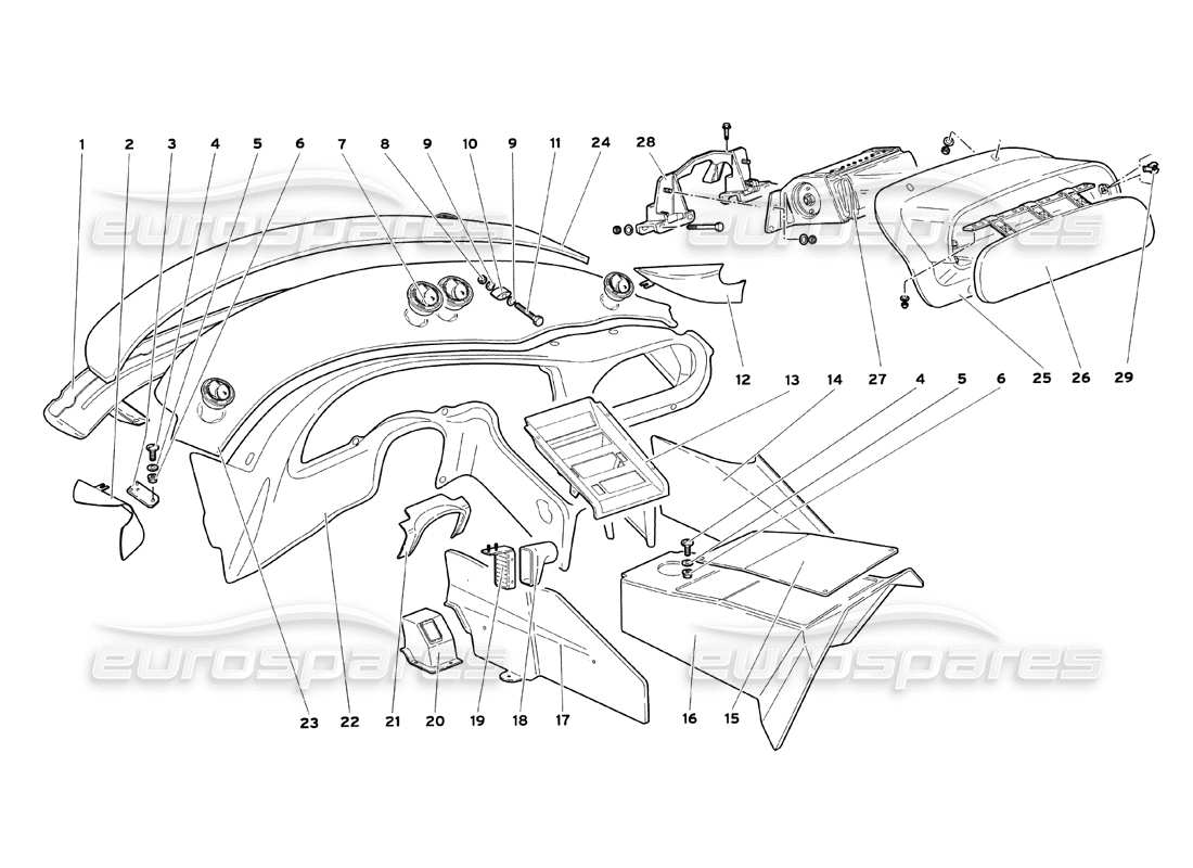 lamborghini diablo sv (1999) teilediagramm für fahrgastraumverkleidungen