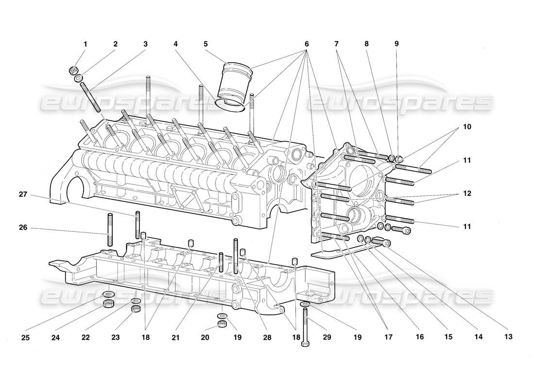 lamborghini diablo sv (1997) kurbelgehäuse und untere halterung - teilediagramm