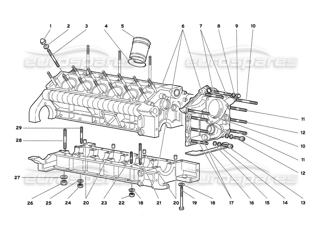 lamborghini diablo 6.0 (2001) kurbelgehäuse und untere halterung - teilediagramm