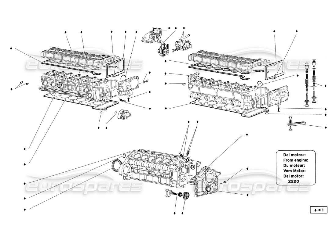 lamborghini diablo sv (1999) teilediagramm für deckeldichtungssatz