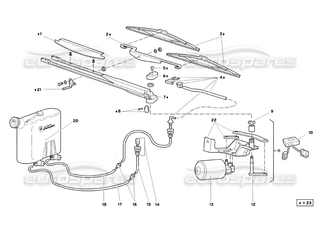 lamborghini diablo sv (1999) scheibenwischer teilediagramm