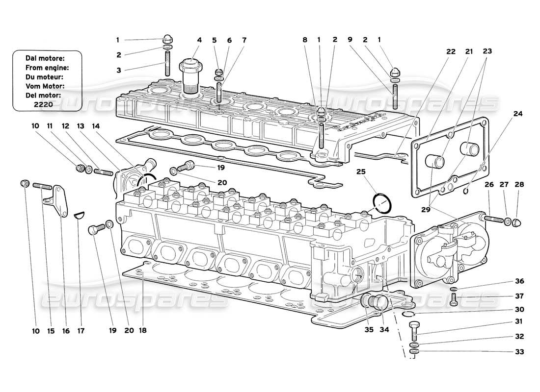 lamborghini diablo sv (1999) zubehör für rechten zylinderkopf teilediagramm