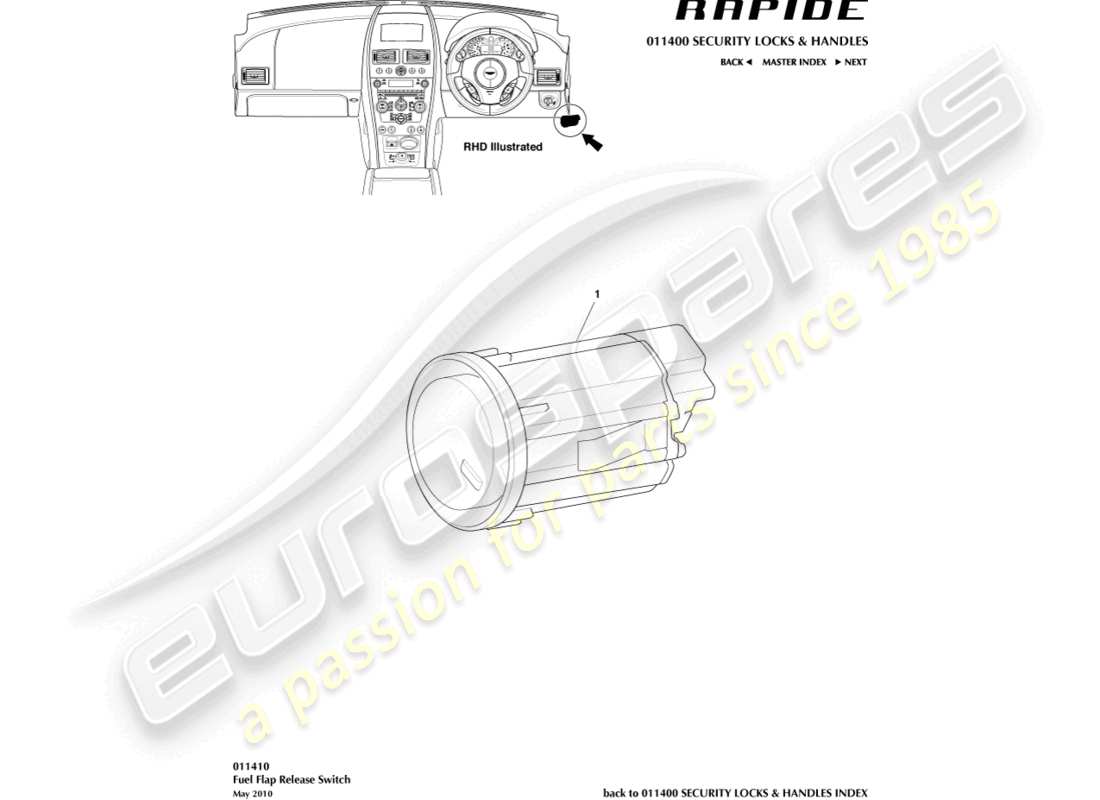 aston martin rapide (2012) teilediagramm des tankentriegelungsschalters