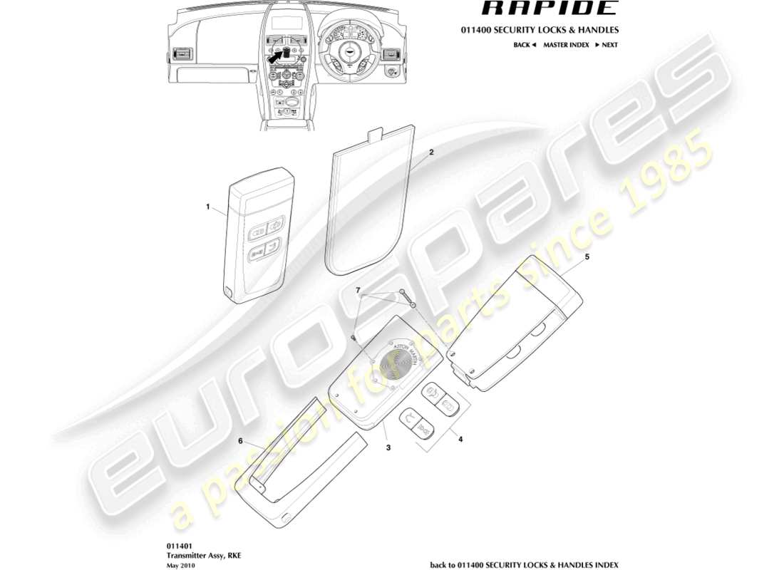 aston martin rapide (2011) rke-sender-teilediagramm