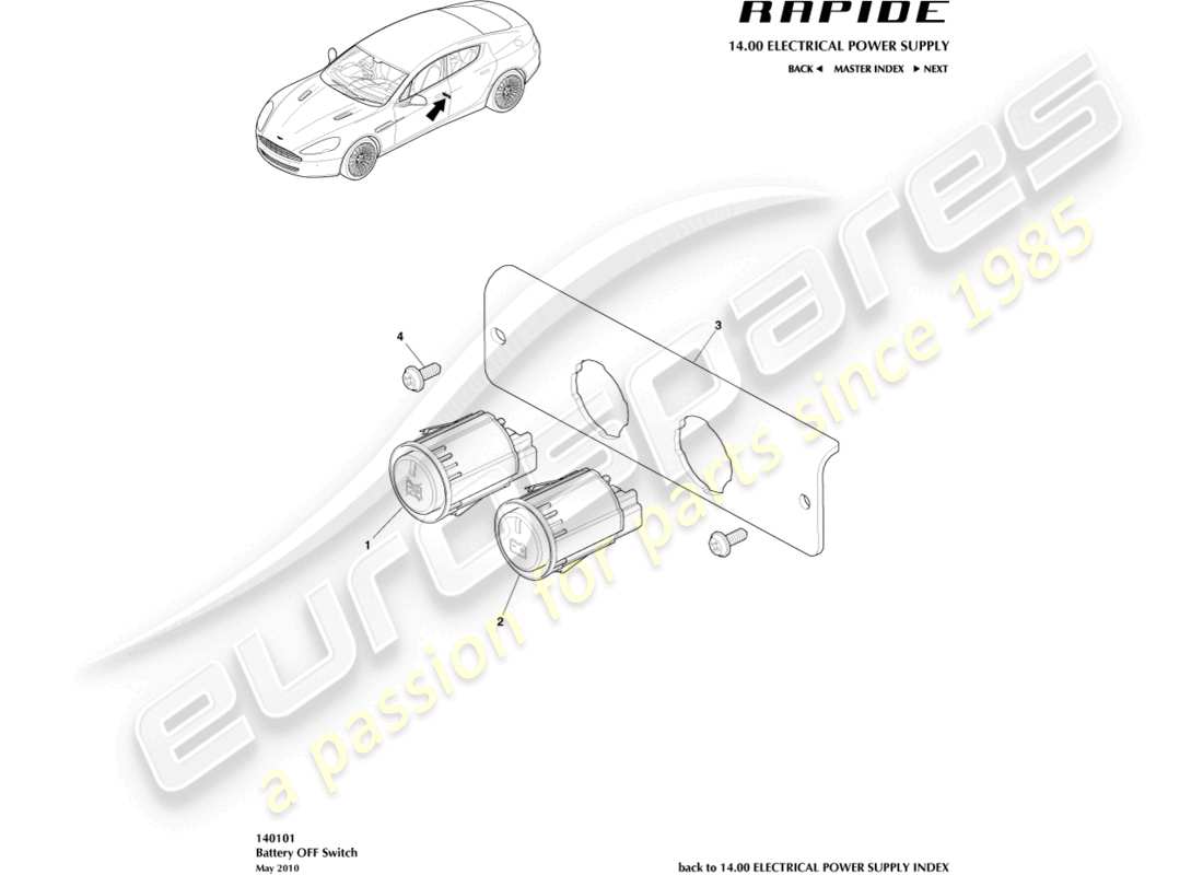 aston martin rapide (2011) teilediagramm des batterie-aus-schalters