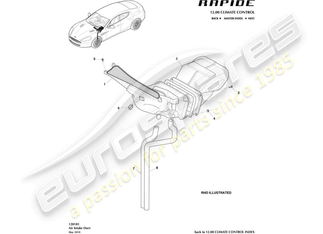 aston martin rapide (2010) teilediagramm der luftansaugkomponenten