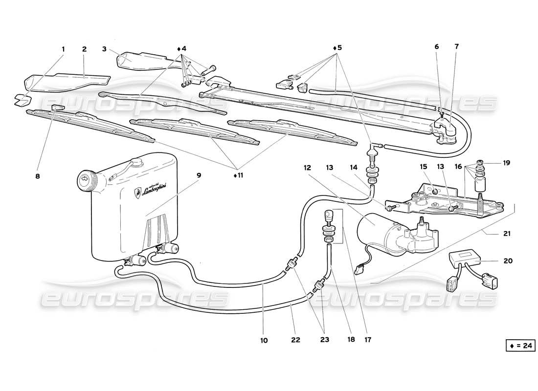 lamborghini diablo sv (1999) teilediagramm für scheibenwischer