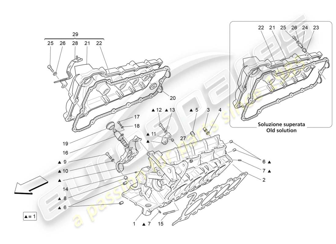 maserati granturismo (2013) teilediagramm für rechten zylinderkopf