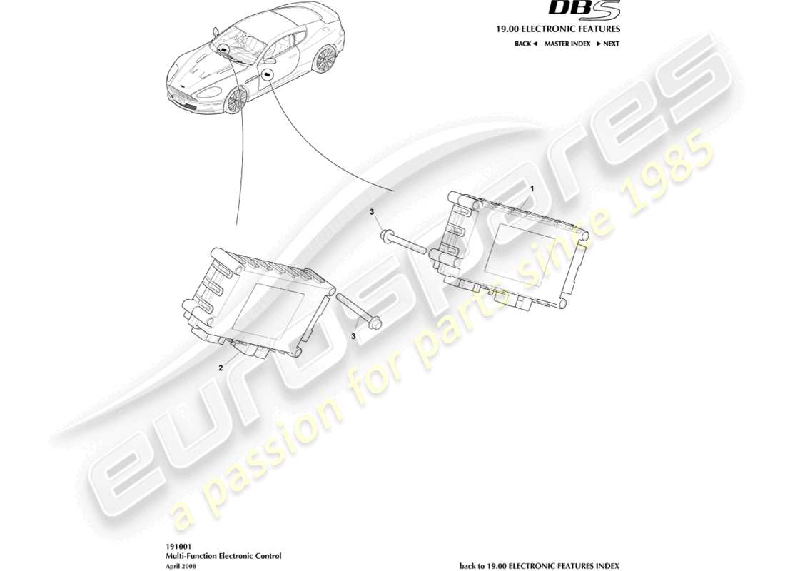 aston martin dbs (2010) teilediagramm der multifunktionssteuerung