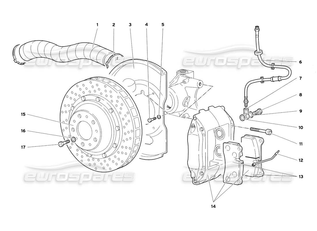 lamborghini diablo sv (1999) teilediagramm für vorderbremsen