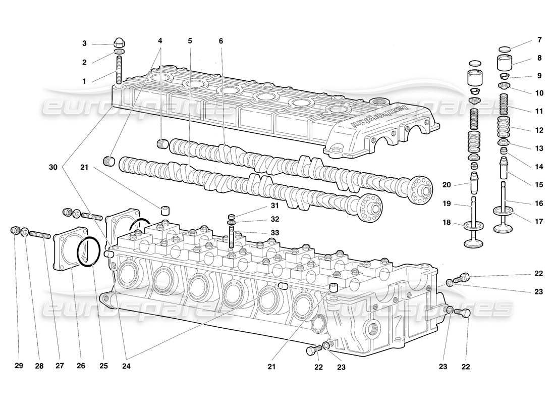 lamborghini diablo sv (1997) teilediagramm des linken zylinderkopfs