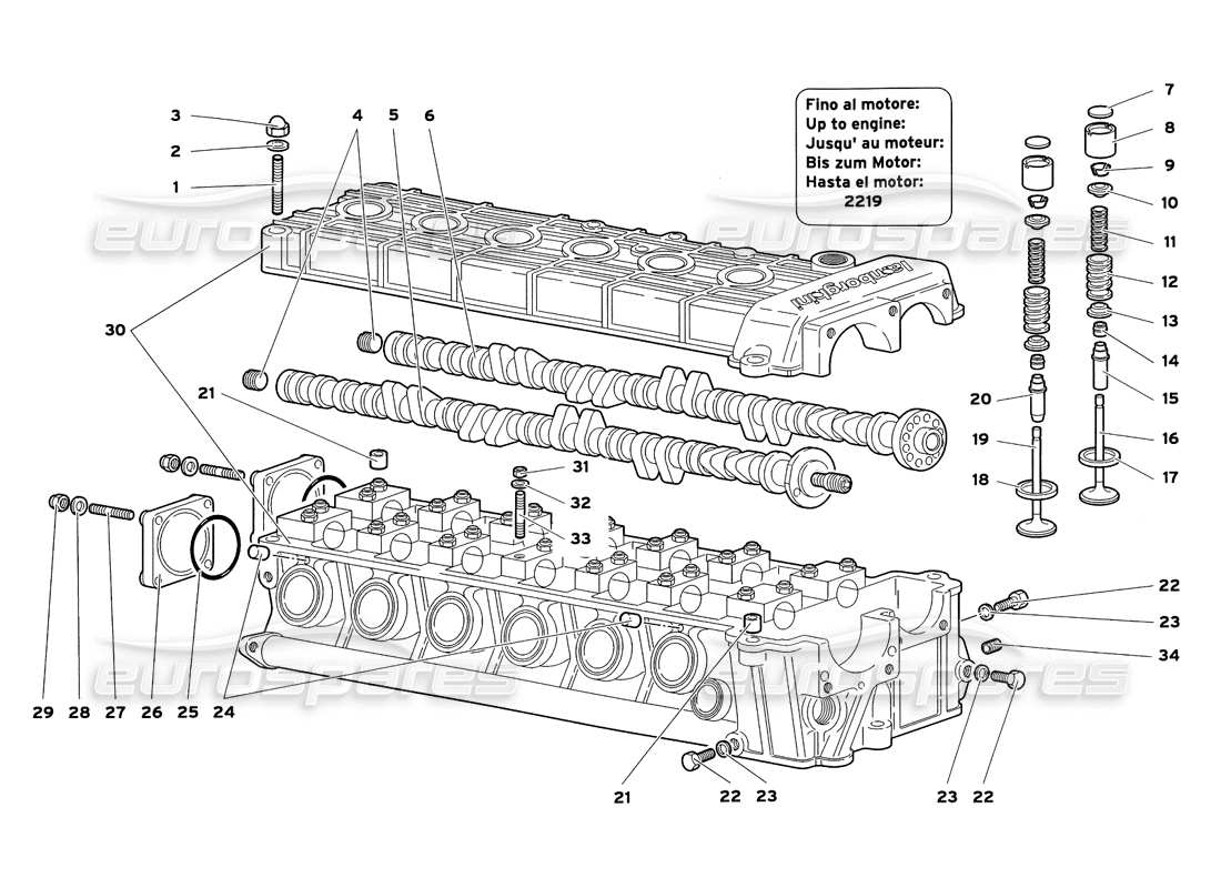 lamborghini diablo sv (1999) linker zylinderkopf teilediagramm