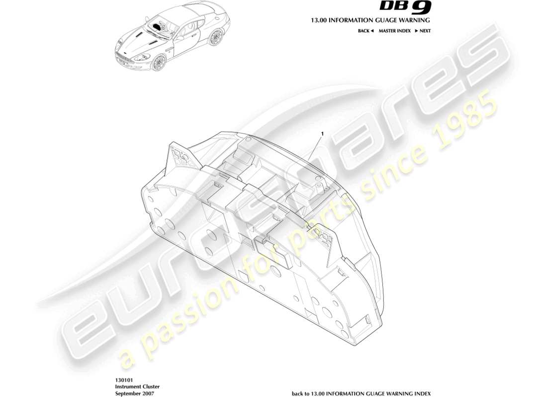aston martin db9 (2004) instrumentenkombination ersatzteildiagramm