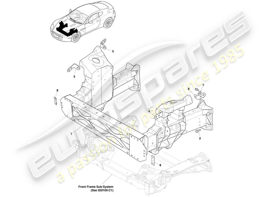 aston martin v8 vantage (2007) teilediagramm der frontstruktur