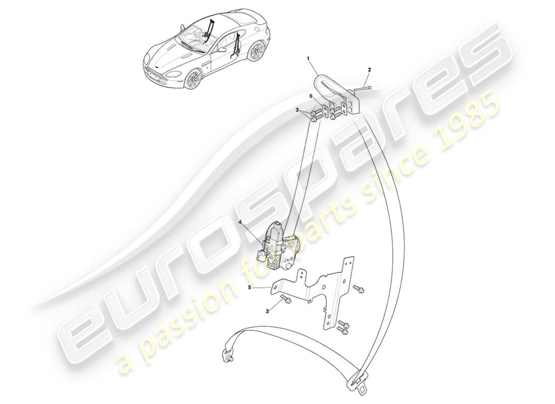 aston martin v8 vantage (2007) teilediagramm für vordere sicherheitsgurte