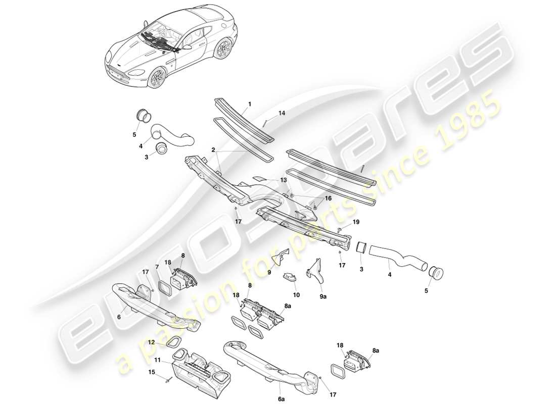 aston martin v8 vantage (2007) teilediagramm der luftverteilungskomponenten
