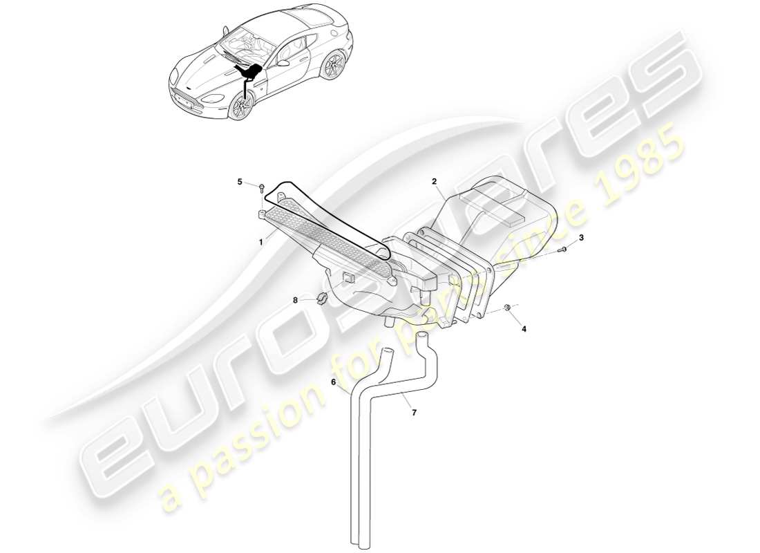 aston martin v8 vantage (2007) teilediagramm für luftansaugkanäle