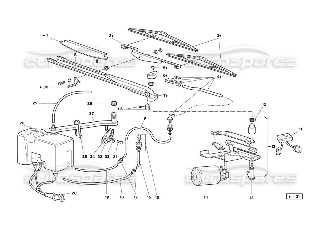 lamborghini diablo 6.0 (2001) scheibenwischer teilediagramm