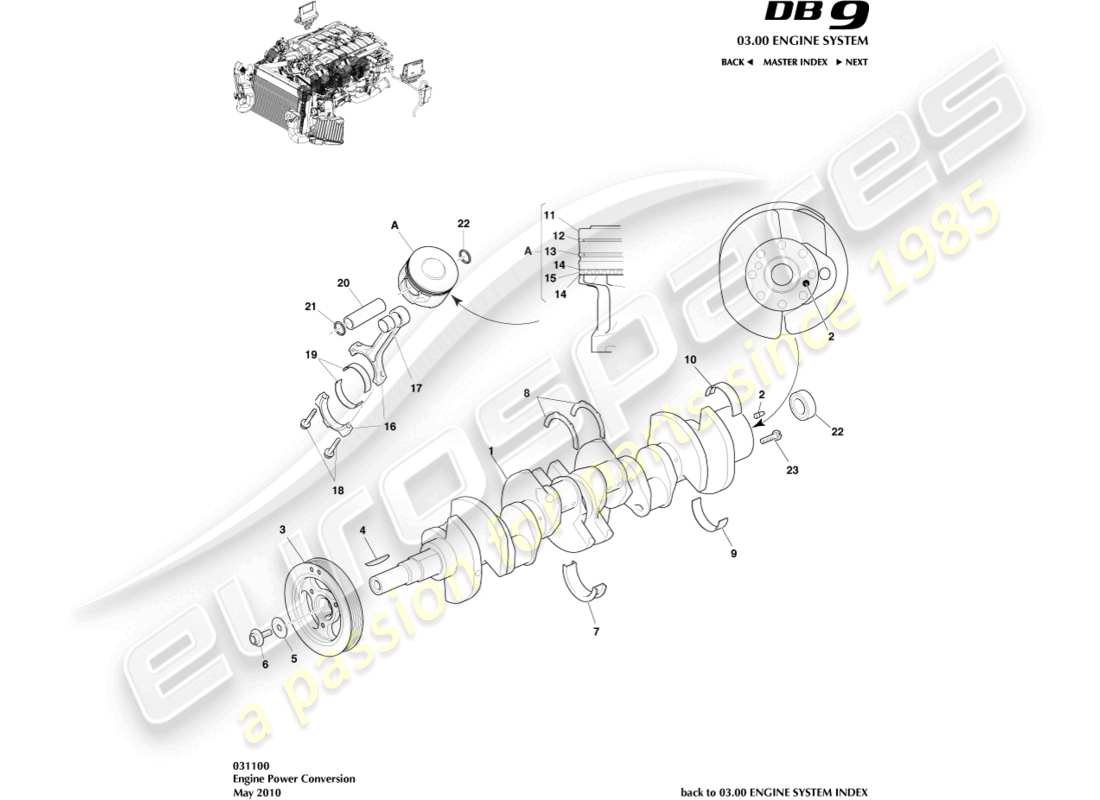 aston martin db9 (2005) teilediagramm für die stromumwandlung