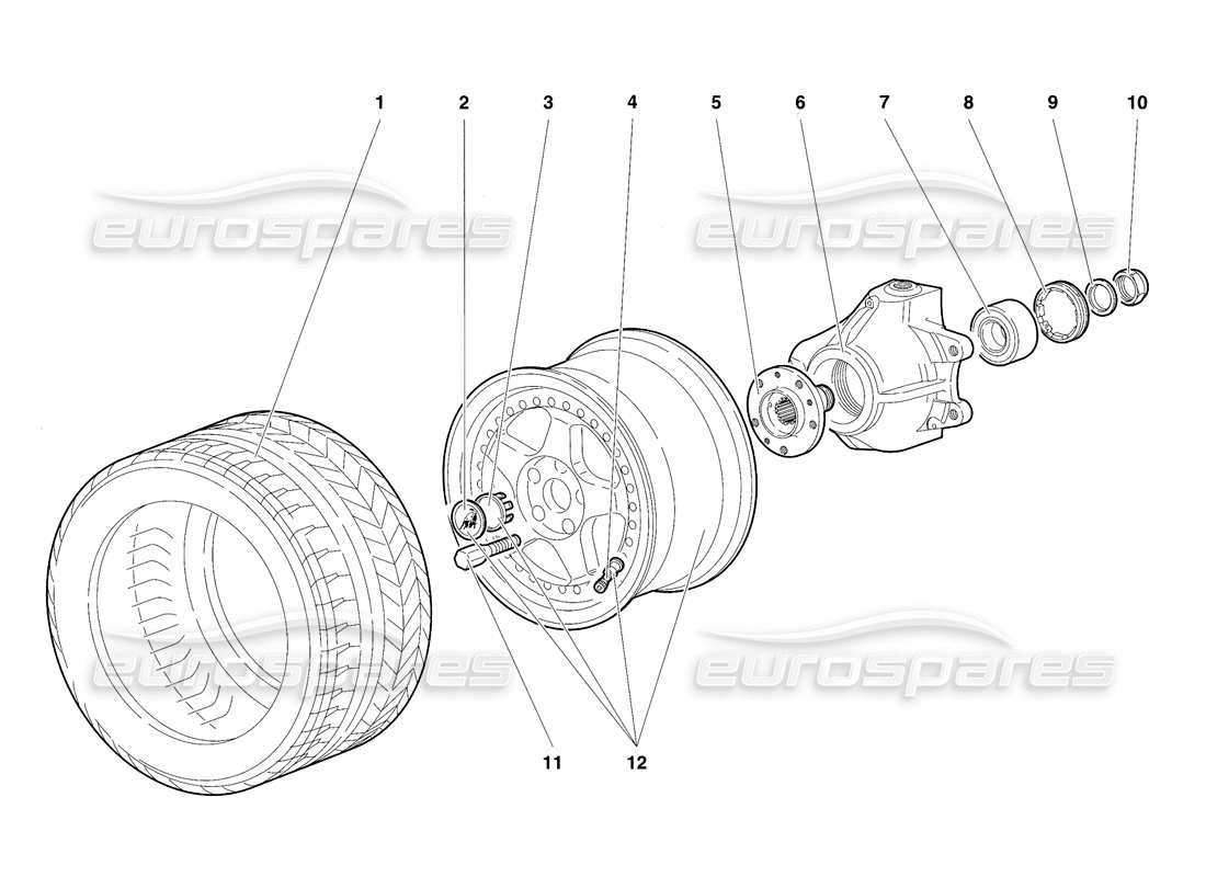 lamborghini diablo sv (1997) teilediagramm für vorderrad und radträger
