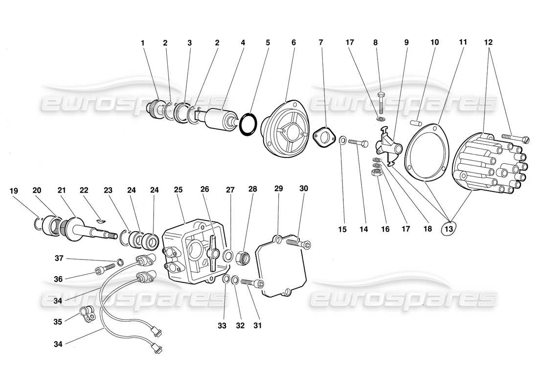 lamborghini diablo (1991) teilediagramm für zündverteiler und phasensensoren