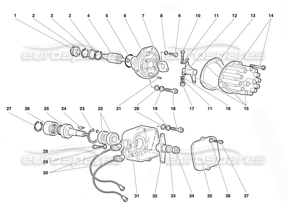 lamborghini diablo se30 (1995) teilediagramm für zündverteiler und phasensensoren