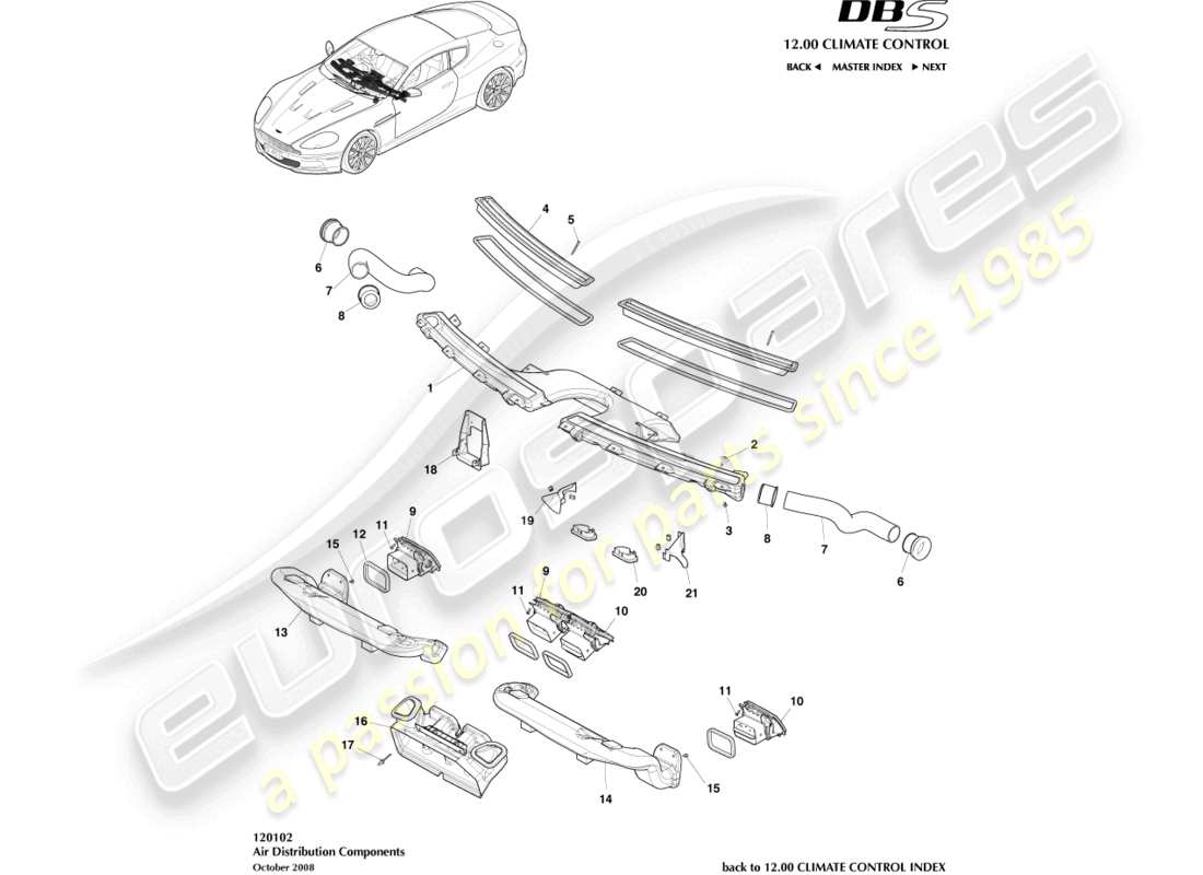 aston martin dbs (2012) teilediagramm der luftverteilungskomponenten