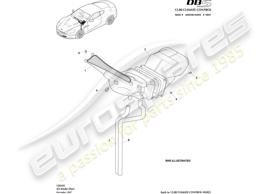 aston martin dbs (2013) teilediagramm für luftansaugkanäle