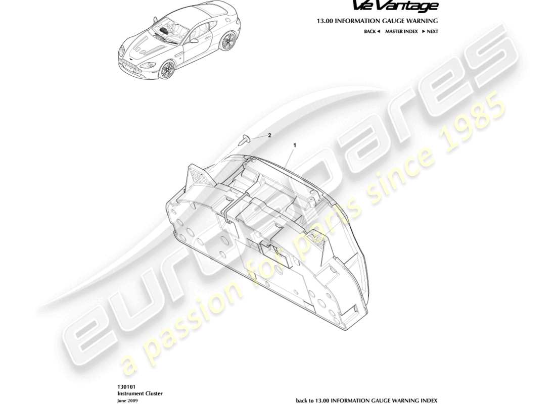 aston martin v12 vantage (2012) instrumentenkombination ersatzteildiagramm