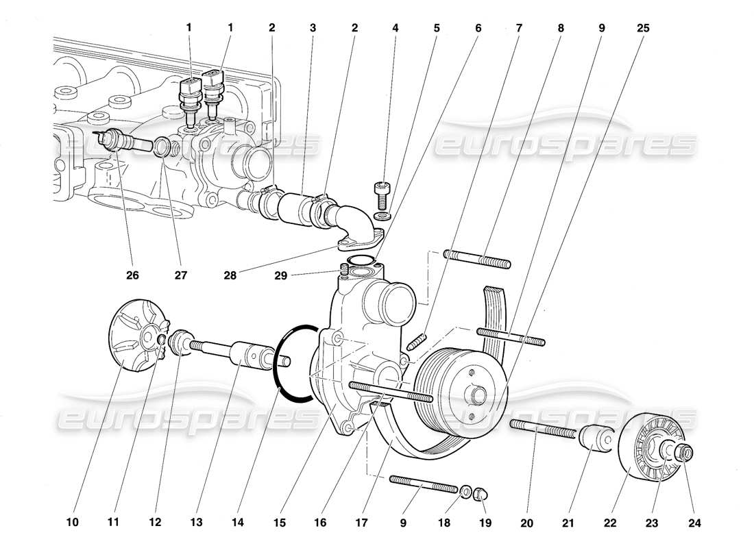 lamborghini diablo sv (1997) wasserpumpe teilediagramm