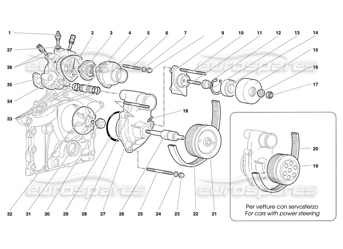 lamborghini diablo se30 (1995) teilediagramm für thermostat und wasserpumpe
