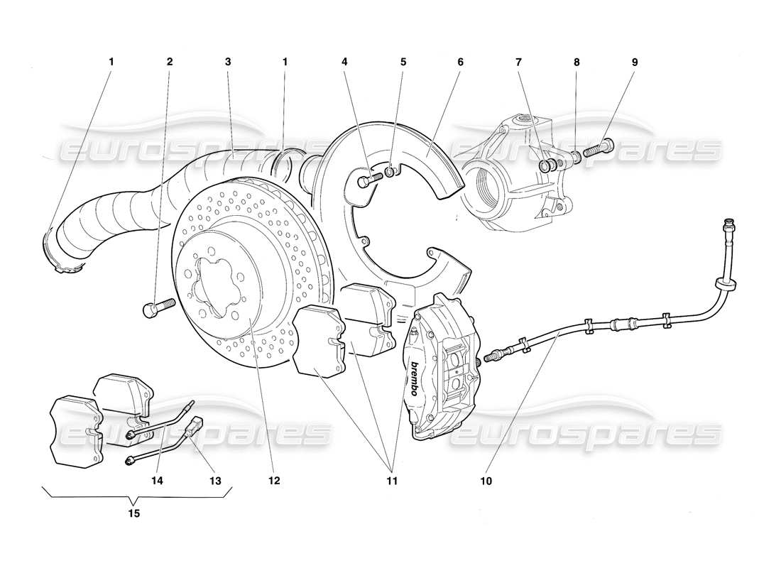 lamborghini diablo sv (1997) teilediagramm für vorderbremsen
