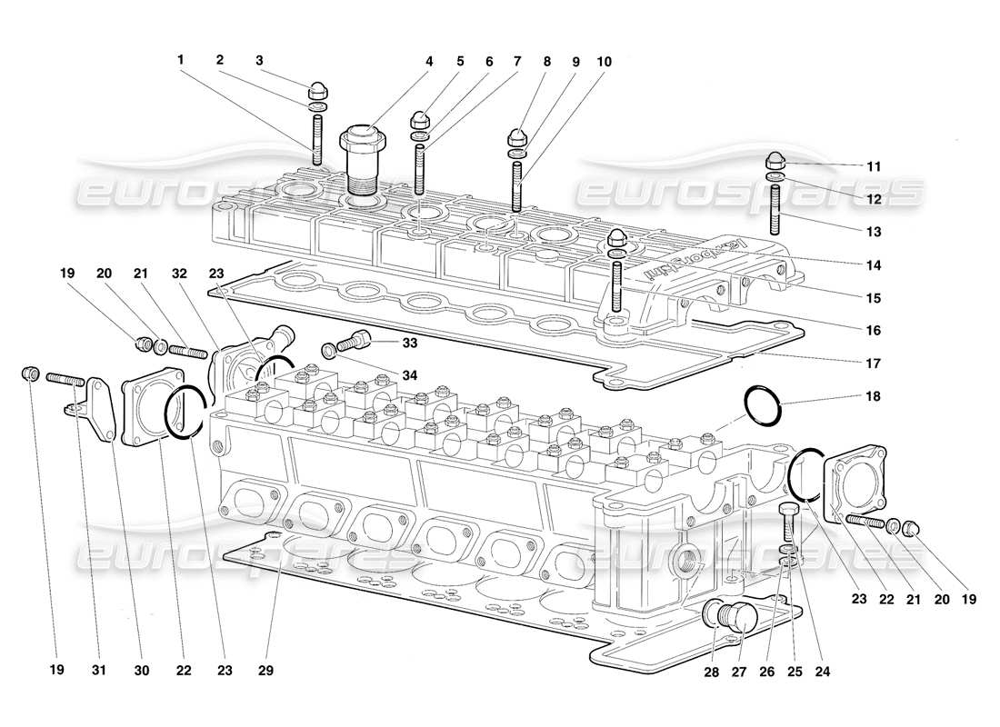 lamborghini diablo sv (1997) zubehör für rechten zylinderkopf teilediagramm