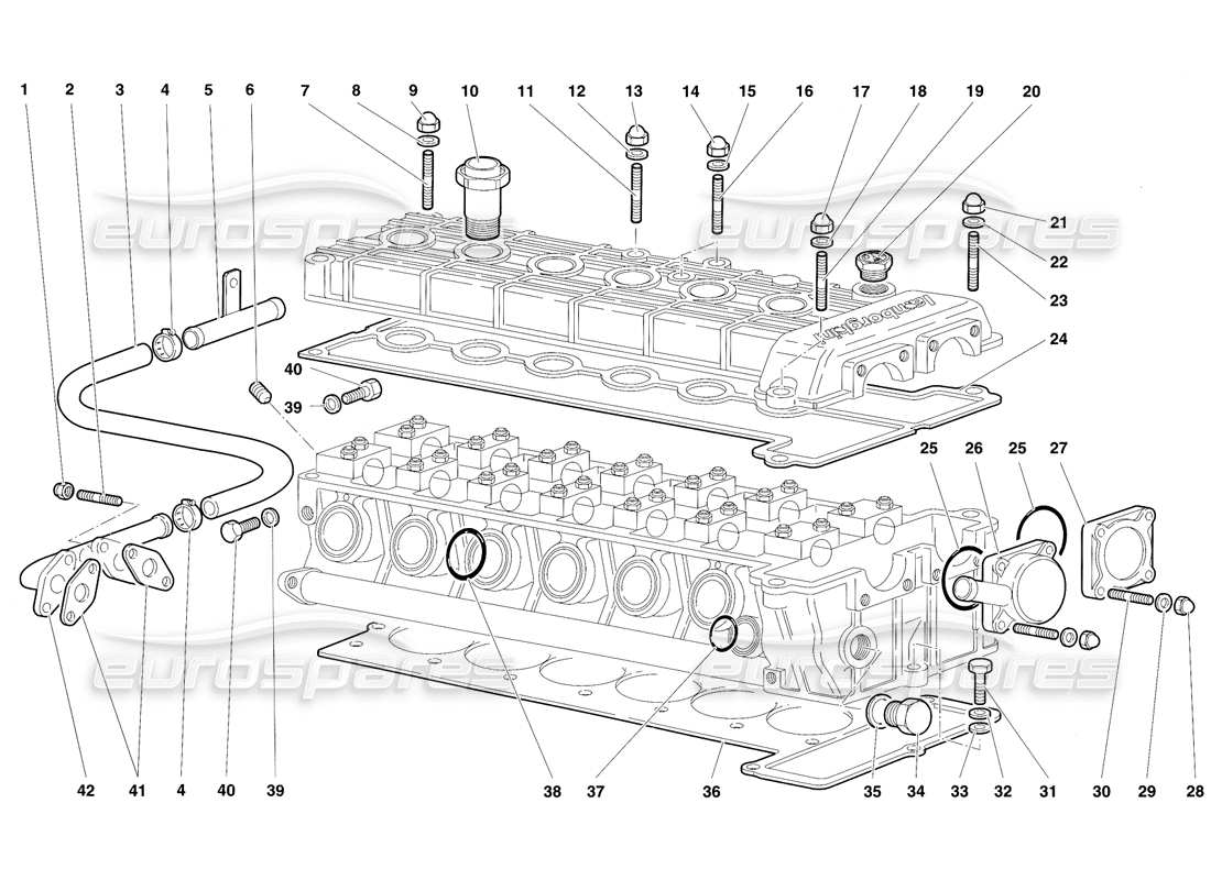 lamborghini diablo sv (1997) zubehör für linken zylinderkopf teilediagramm