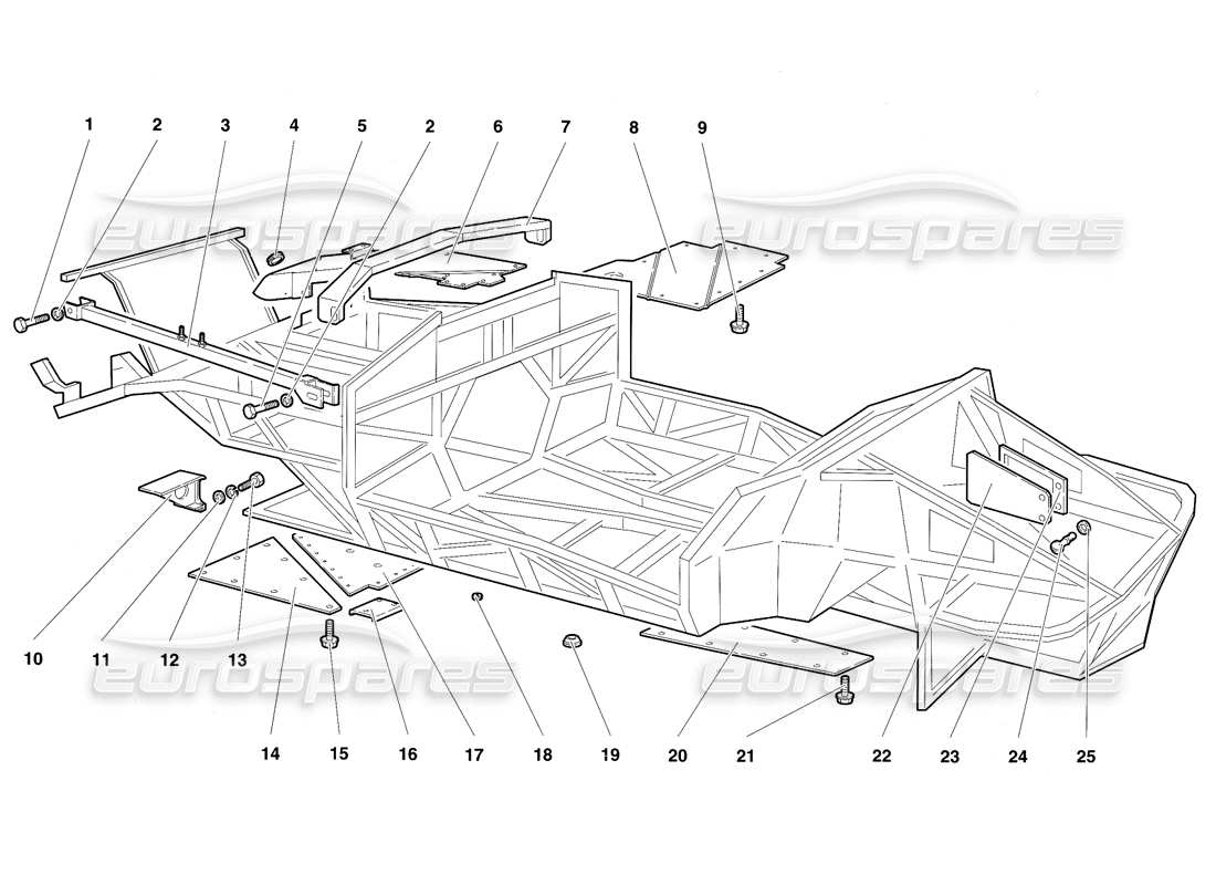 lamborghini diablo sv (1997) rahmenelemente - teilediagramm