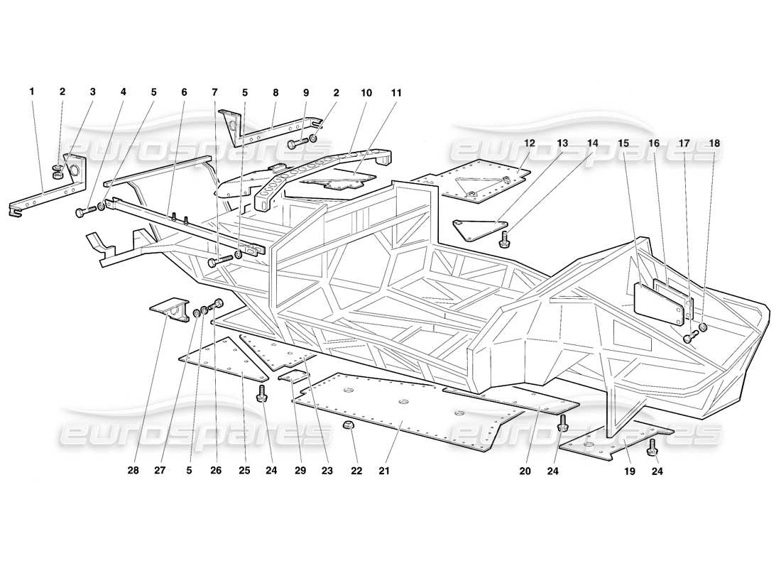 lamborghini diablo se30 (1995) rahmenelemente teilediagramm